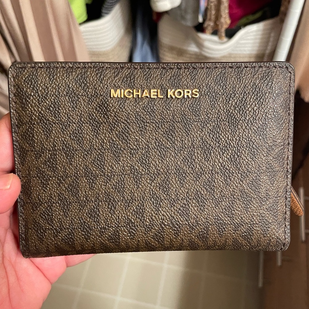 Michael Kors Monogram Brown Snap Wallet
